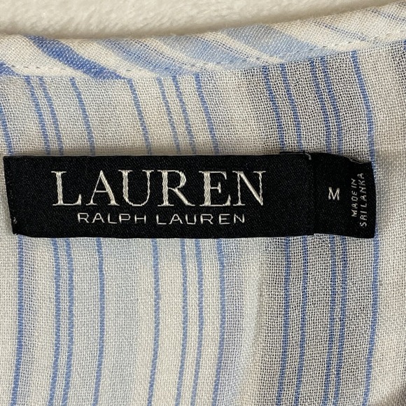 Lauren Ralph‎ Lauren Black Label Shirt Womens M Blue Striped Gauzy Boxy Logo - Picture 5 of 11